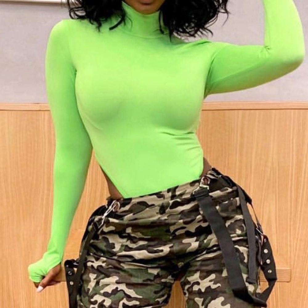 High cut neon green turtle neck